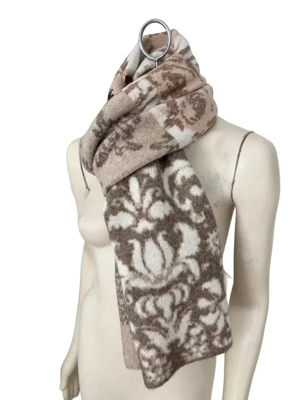 NEW ANTHROPOLOGIE The Mariel Scarf Neutral Patchwork Design Beige Brown Floral